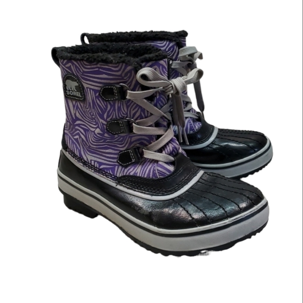 Sorel Kids Tivoli Li Plaid Girls Duck Rubber Waterproof Boots shoes sz 4